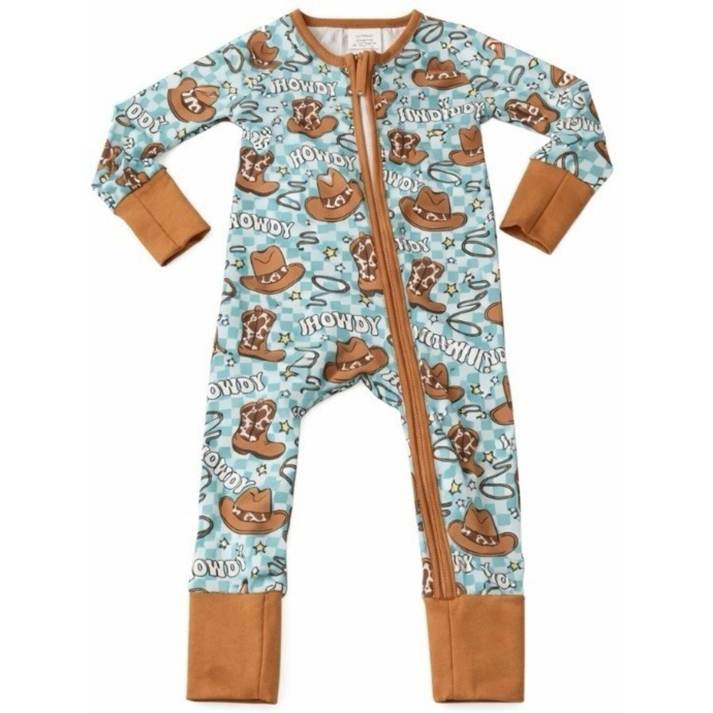 Boutique Cowboy Baby Sleeper 12-18 Months Western Rodeo Bamboo Pajamas Howdy Zip